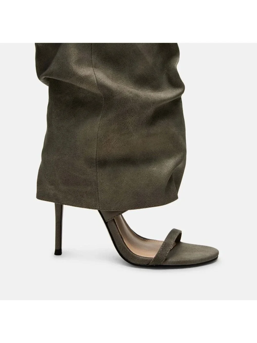 Women's Green Slouchy Knee High Boots Open Toe High Heel Sandals Boots Pull On
